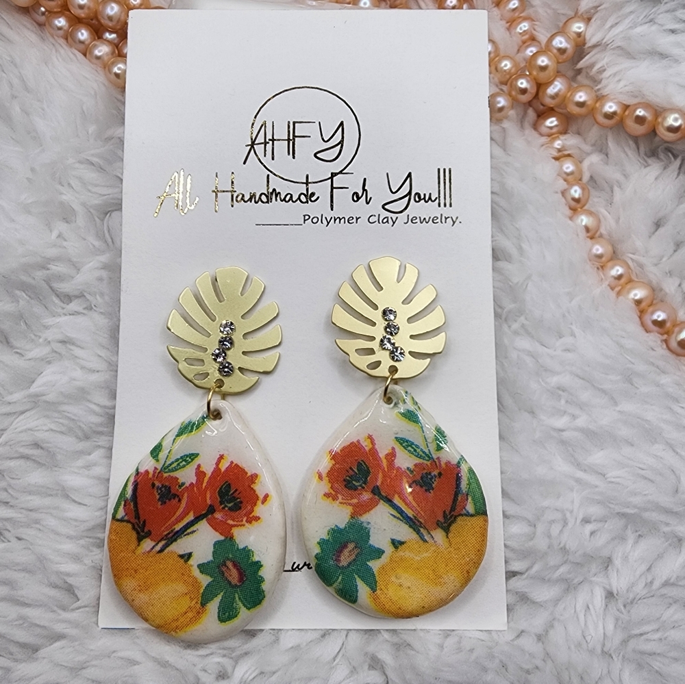 CLAY EARRING/handmade/polymer clay/lighweight/Dull Gold Color Stainless earrings